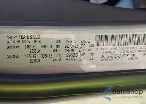 2018 Dodge Durango Gt Awd z USA, uszkodzony, nr VIN 1C4RDJDG4JC462294